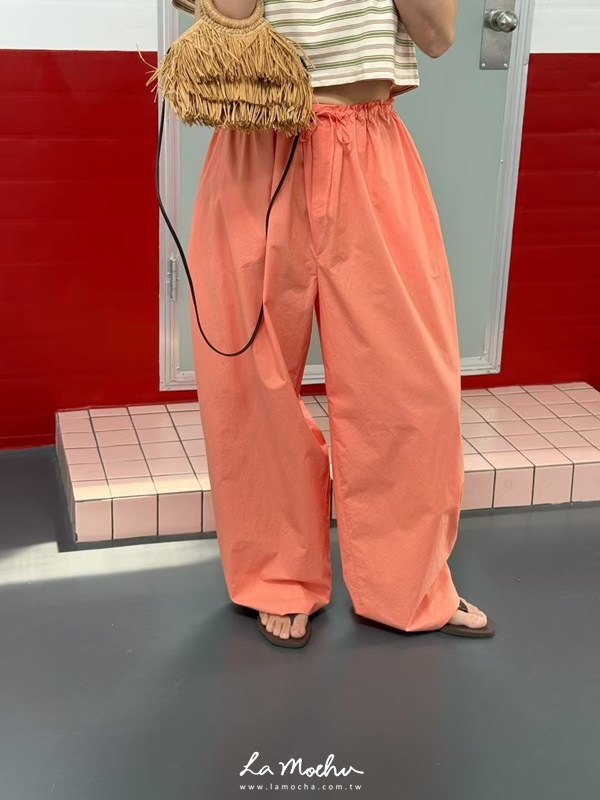涼感不易皺綁帶長褲